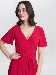 Gina Bacconi Red Donna Jersey Dress With Tie Belt - Image 7 of 10