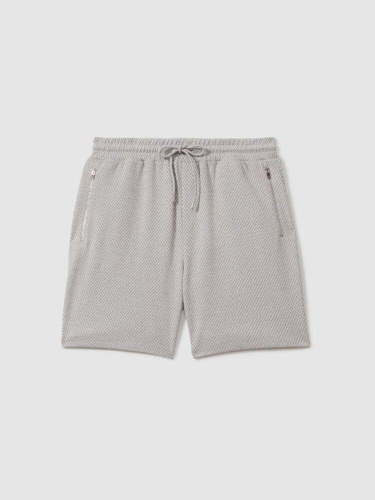 Reiss Light Grey Penbrook Cotton Blend Jacquard Drawstring Shorts - Image 2 of 6