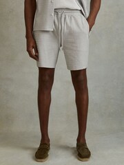 Reiss Light Grey Penbrook Cotton Blend Jacquard Drawstring Shorts - Image 3 of 6
