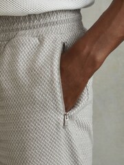 Reiss Light Grey Penbrook Cotton Blend Jacquard Drawstring Shorts - Image 4 of 6