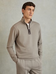 Reiss Taupe Hale Contrast Half-Zip Funnel Neck Jumper - Image 1 of 5