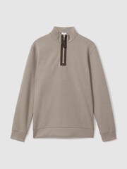 Reiss Taupe Hale Contrast Half-Zip Funnel Neck Jumper - Image 2 of 5
