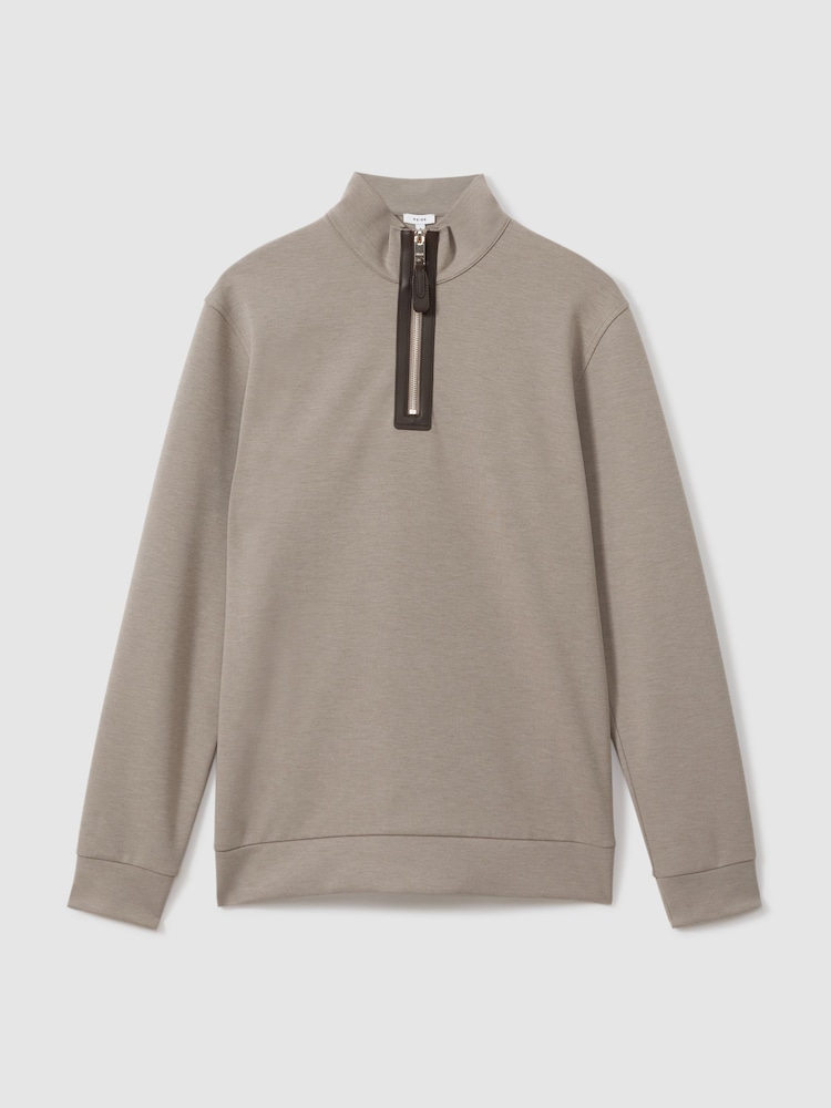 Reiss Taupe Hale Contrast Half-Zip Funnel Neck Jumper - Image 2 of 5