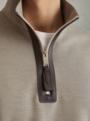 Reiss Taupe Hale Contrast Half-Zip Funnel Neck Jumper - Image 3 of 5