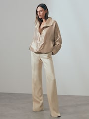 Reiss Champagne Carmen Zip-Through Jacket with Silk - Image 1 of 6