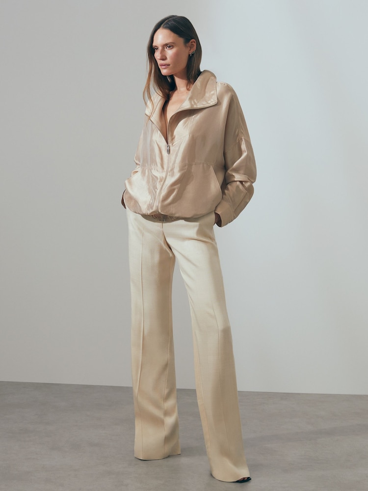 Reiss Champagne Carmen Zip-Through Jacket with Silk - Image 1 of 6