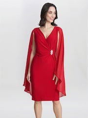Gina Bacconi Red Lisa Chiffon Cape Dress - Image 2 of 6