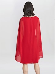 Gina Bacconi Red Lisa Chiffon Cape Dress - Image 3 of 6