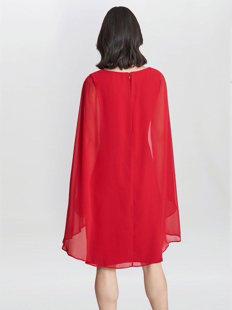 Gina Bacconi Red Lisa Chiffon Cape Dress - Image 3 of 6