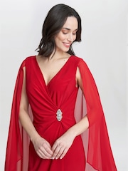 Gina Bacconi Red Lisa Chiffon Cape Dress - Image 5 of 6