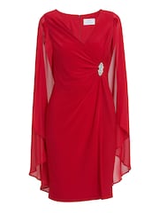 Gina Bacconi Red Lisa Chiffon Cape Dress - Image 6 of 6