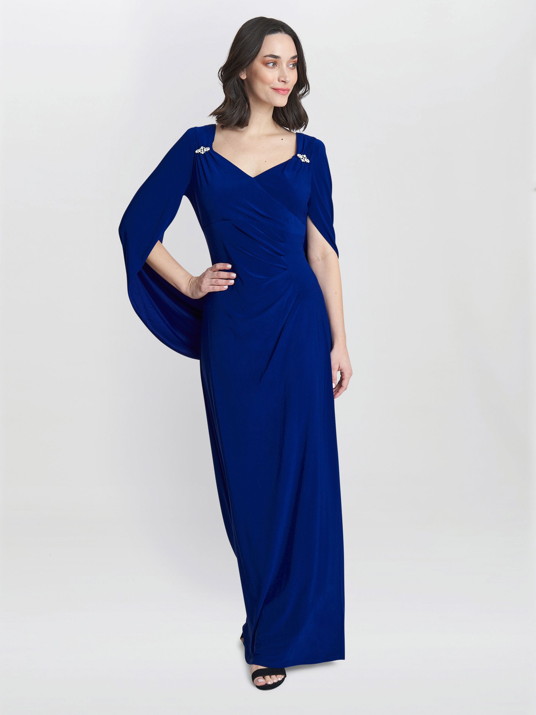 【海外限定】GinaBacconi ドレス☆Blue ina Maxi Portrait Buy Gina Bacconi Blue Jenna Draped Back Shoulder Maxi Dress