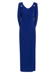 Vestido largo azul con hombros drapeados y espalda Jenna de Gina Bacconi - Imagen 5 de 5