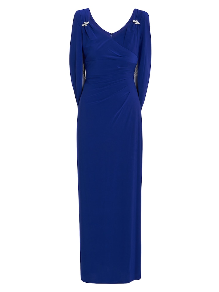 Vestido largo azul con hombros drapeados y espalda Jenna de Gina Bacconi - Imagen 5 de 5