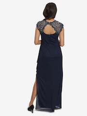 Gina Bacconi Blue Eleanor Maxi Mesh Dress With Metallic Lace & Cut-Out Back - Image 3 of 8
