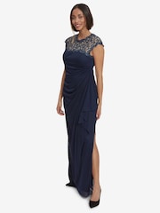 Gina Bacconi Blue Eleanor Maxi Mesh Dress With Metallic Lace & Cut-Out Back - Image 5 of 8