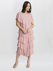 Tessa Midi Tiered Dress With Shoulder Trim - Image 1 of 5
