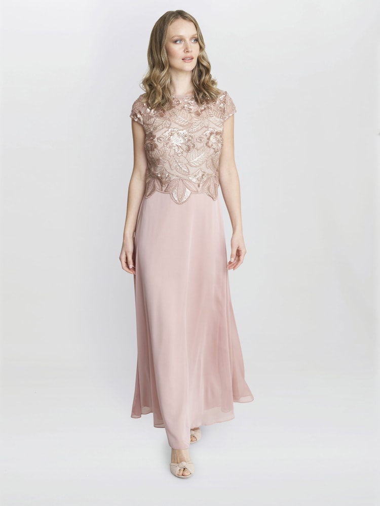Gina Bacconi Gold Shirley Maxi Dress With Embroidered Sequin Bodice - Image 1 of 6