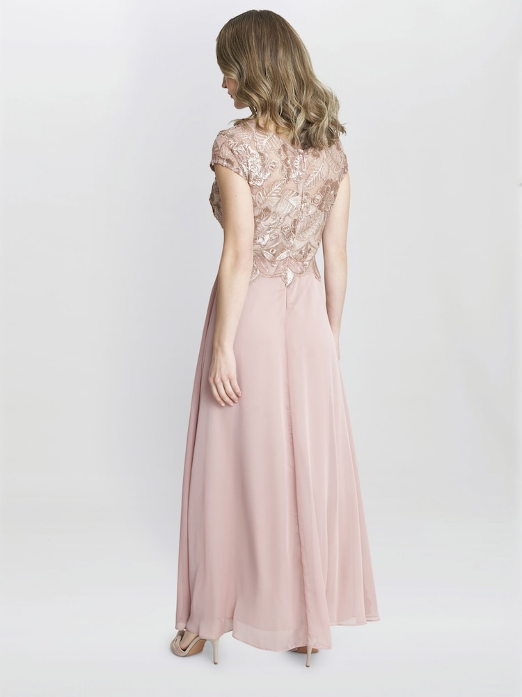 Gina Bacconi Gold Shirley Maxi Dress With Embroidered Sequin Bodice - Image 2 of 6