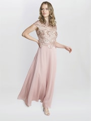 Gina Bacconi Gold Shirley Maxi Dress With Embroidered Sequin Bodice - Image 3 of 6