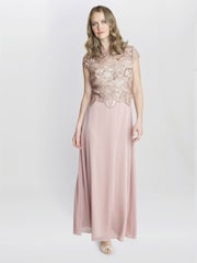 Gina Bacconi Gold Shirley Maxi Dress With Embroidered Sequin Bodice - Image 4 of 6