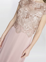 Gina Bacconi Gold Shirley Maxi Dress With Embroidered Sequin Bodice - Image 5 of 6