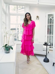 Gina Bacconi Rebecca Midi Tiered Dress With Shoulder Trim - Image 1 of 6