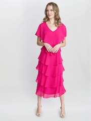 Gina Bacconi Rebecca Midi Tiered Dress With Shoulder Trim - Image 4 of 6