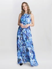 Gina Bacconi Blue Maria Maxi Printed Sleeveless Dress - Image 4 of 7