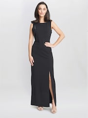 Gina Bacconi Merle Bow Shoulder Maxi Black Dress - Image 1 of 5