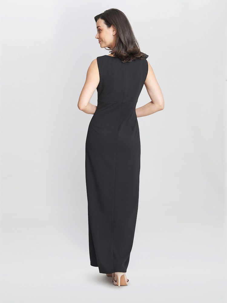 Gina Bacconi Merle Bow Shoulder Maxi Black Dress - Image 2 of 5