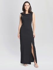 Gina Bacconi Merle Bow Shoulder Maxi Black Dress - Image 3 of 5