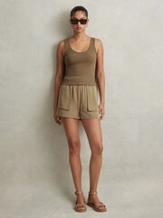 Reiss Khaki Violet Scoop Neck Jersey Vest Top - Image 3 of 6