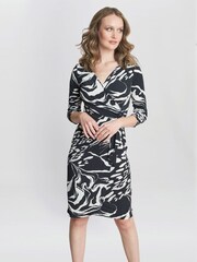 Gina Bacconi Bianca Printed Jersey Ruffle Black Dress - Image 1 of 5