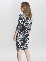 Gina Bacconi Bianca Printed Jersey Ruffle Black Dress - Image 2 of 5