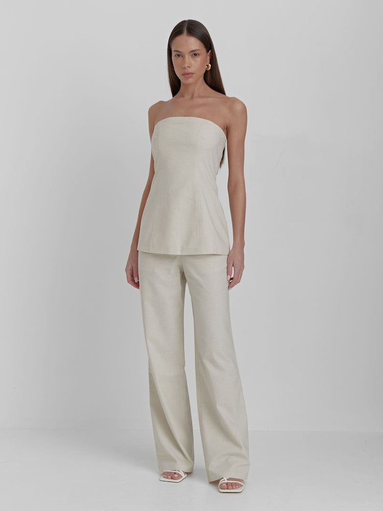 4th & Reckless Cream Liana Linen Look Longline Corset Top - Image 1 of 4