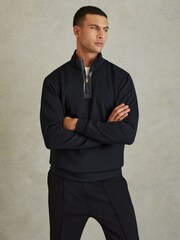 Reiss Navy Blue Hale Contrast Half-Zip Funnel Neck Jumper - Image 1 of 5