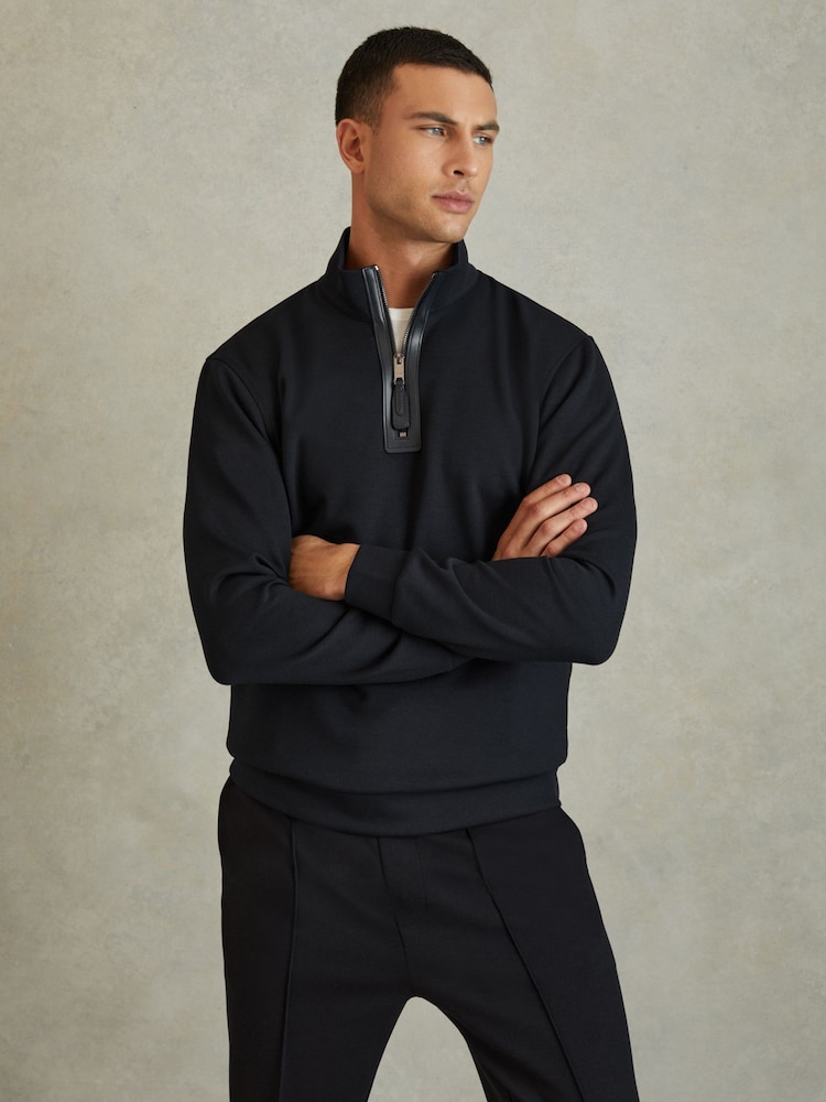 Reiss Navy Blue Hale Contrast Half-Zip Funnel Neck Jumper - Image 1 of 5