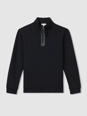 Reiss Navy Blue Hale Contrast Half-Zip Funnel Neck Jumper - Image 2 of 5