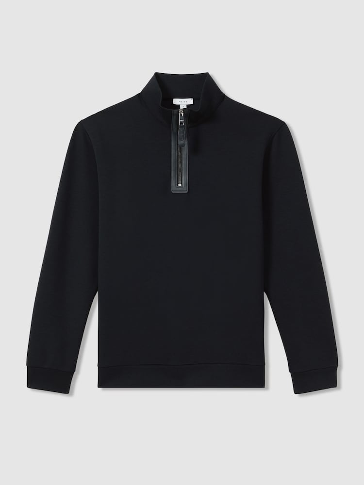 Reiss Navy Blue Hale Contrast Half-Zip Funnel Neck Jumper - Image 2 of 5