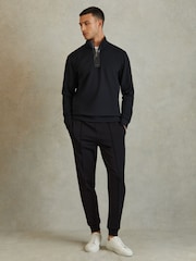 Reiss Navy Blue Hale Contrast Half-Zip Funnel Neck Jumper - Image 3 of 5