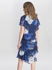 Gina Bacconi Blue Benita Printed V-Neck Tiered Dress With Embellishment - Image 2 of 5