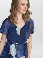 Gina Bacconi Blue Benita Printed V-Neck Tiered Dress With Embellishment - Image 4 of 5