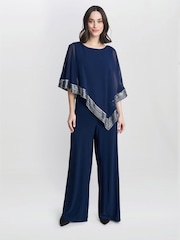 Gina Bacconi Eve Asymmetrical Cape Jumpsuit With Foil Trim - Imagen 1 de 5