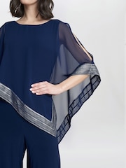 Gina Bacconi Eve Asymmetrical Cape Jumpsuit With Foil Trim - Imagen 4 de 5