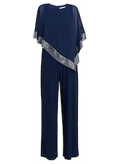 Gina Bacconi Eve Asymmetrical Cape Jumpsuit With Foil Trim - Imagen 5 de 5
