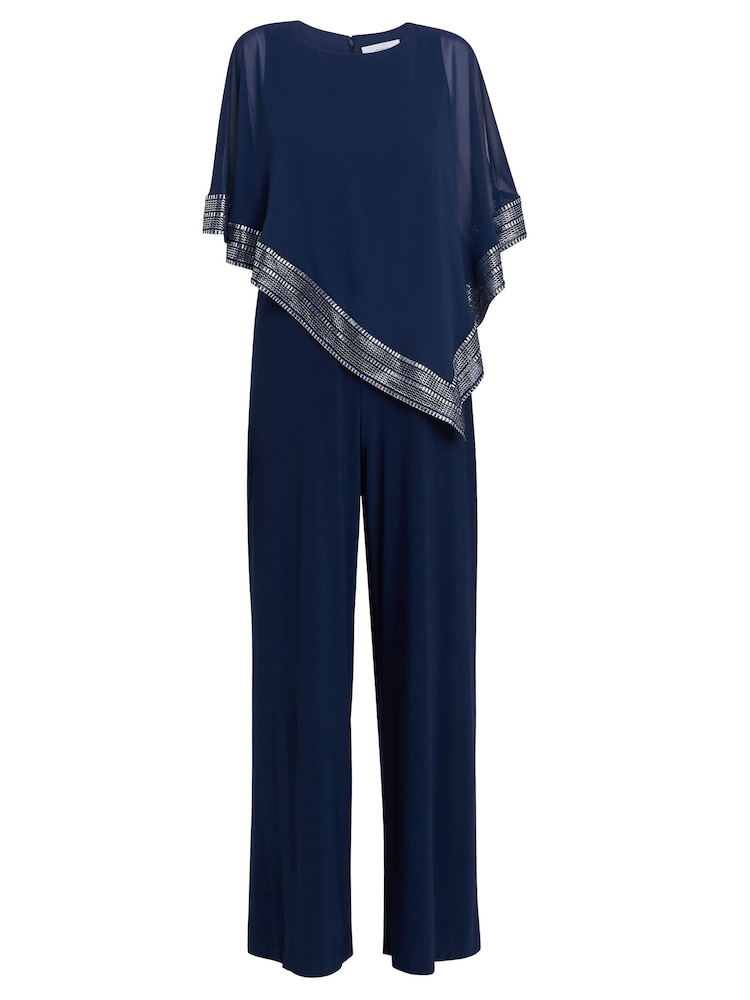 Gina Bacconi Eve Asymmetrical Cape Jumpsuit With Foil Trim - Imagen 5 de 5