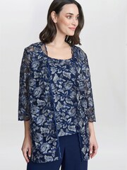 Gina Bacconi Blue Nikki 3 Piece Trousers Suit: With Embroidered Tank Top And Elongated Jacket - Image 5 of 6