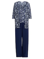 Gina Bacconi Blue Nikki 3 Piece Trousers Suit: With Embroidered Tank Top And Elongated Jacket - Image 6 of 6
