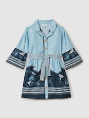 Reiss Blue Print Hettie 4-9 yrs Cotton-Linen Flared Sleeve Dress - Image 2 of 4